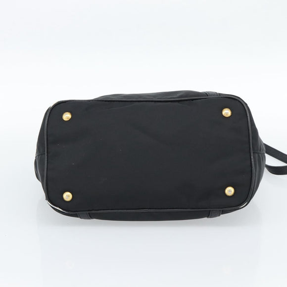 PRADA Hand Bag Nylon Leather 2way Black Gold Auth am12012