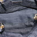 PRADA Hand Bag Nylon Leather 2way Black Gold Auth am12012-11