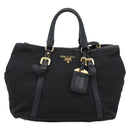 PRADA Hand Bag Nylon Leather 2way Black Gold Auth am12012-13