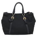 PRADA Hand Bag Nylon Leather 2way Black Gold Auth am12012-2