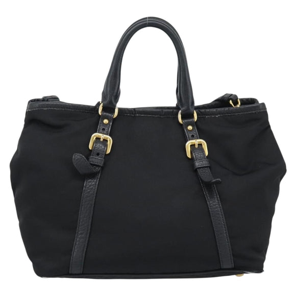 PRADA Hand Bag Nylon Leather 2way Black Gold Auth am12012