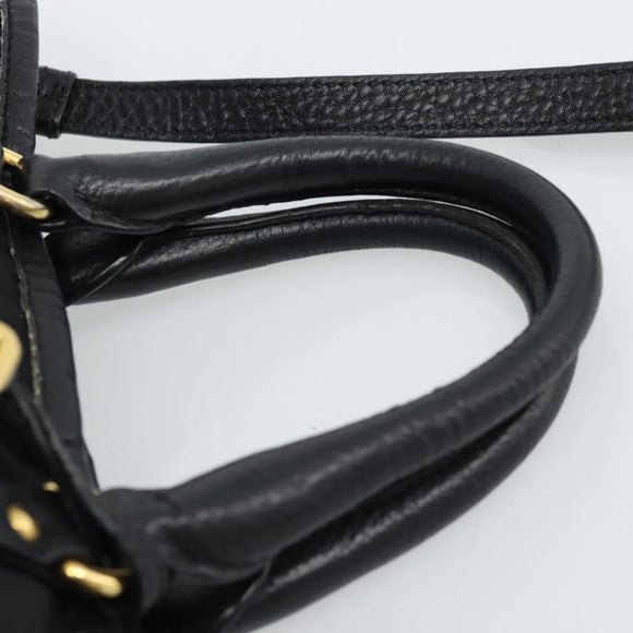 PRADA Hand Bag Nylon Leather 2way Black Gold Auth am12012