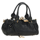 Chloe Paddington Hand Bag Leather Black Gold Silver Auth am12013SAM-1