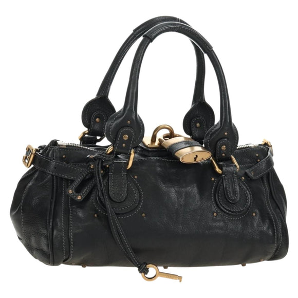 Chloe Paddington Hand Bag Leather Black Gold Silver Auth am12013SAM