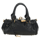 Chloe Paddington Hand Bag Leather Black Gold Silver Auth am12013SAM-2