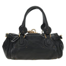 Chloe Paddington Hand Bag Leather Black Gold Silver Auth am12013SAM-3