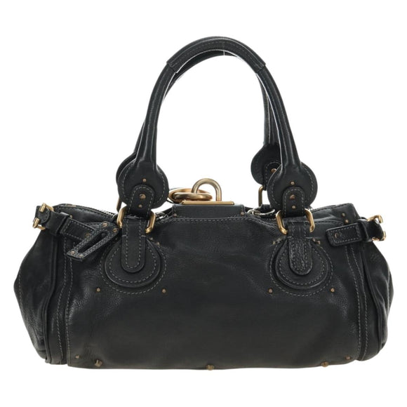 Chloe Paddington Hand Bag Leather Black Gold Silver Auth am12013SAM