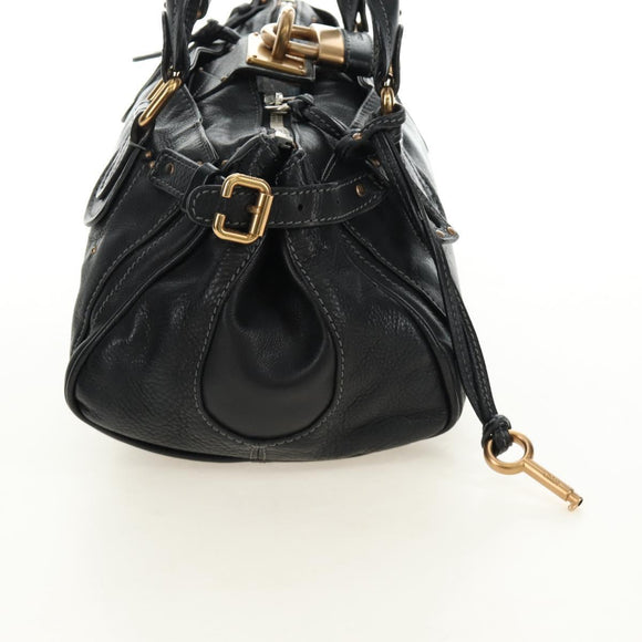 Chloe Paddington Hand Bag Leather Black Gold Silver Auth am12013SAM