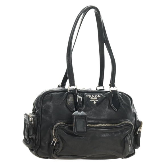 PRADA Tote Bag Leather Black Silver Auth am12015SAV