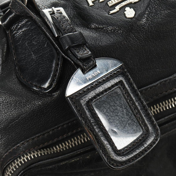PRADA Tote Bag Leather Black Silver Auth am12015SAV