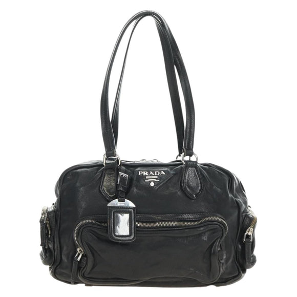 PRADA Tote Bag Leather Black Silver Auth am12015SAV