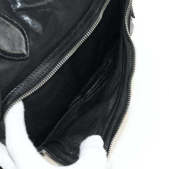 PRADA Tote Bag Leather Black Silver Auth am12015SAV