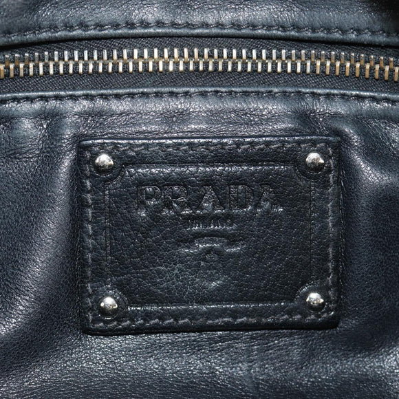 PRADA Tote Bag Leather Black Silver Auth am12015SAV