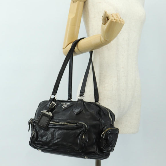 PRADA Tote Bag Leather Black Silver Auth am12015SAV