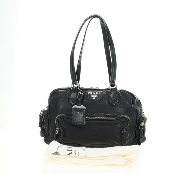PRADA Tote Bag Leather Black Silver Auth am12015SAV