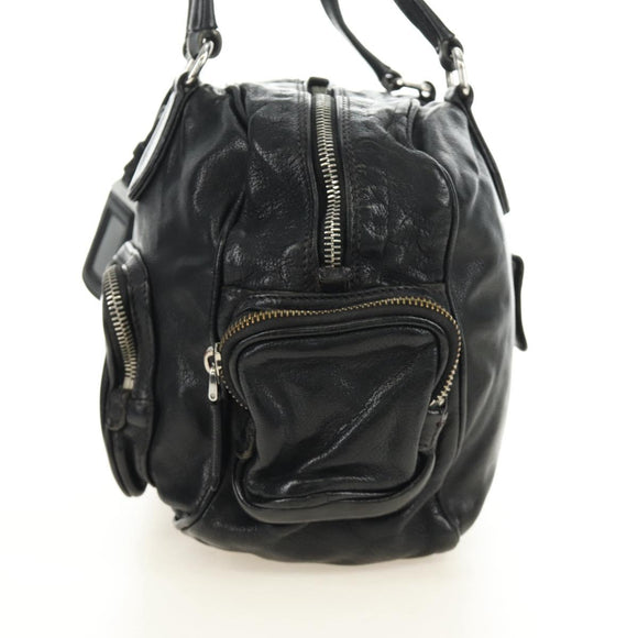 PRADA Tote Bag Leather Black Silver Auth am12015SAV