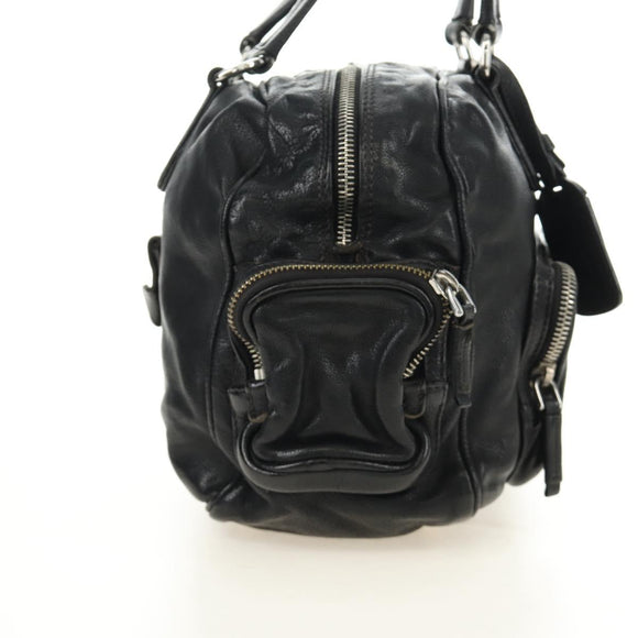 PRADA Tote Bag Leather Black Silver Auth am12015SAV