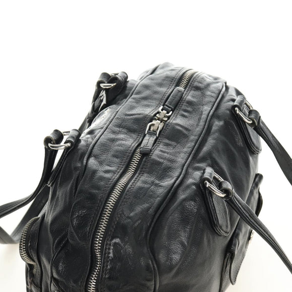 PRADA Tote Bag Leather Black Silver Auth am12015SAV