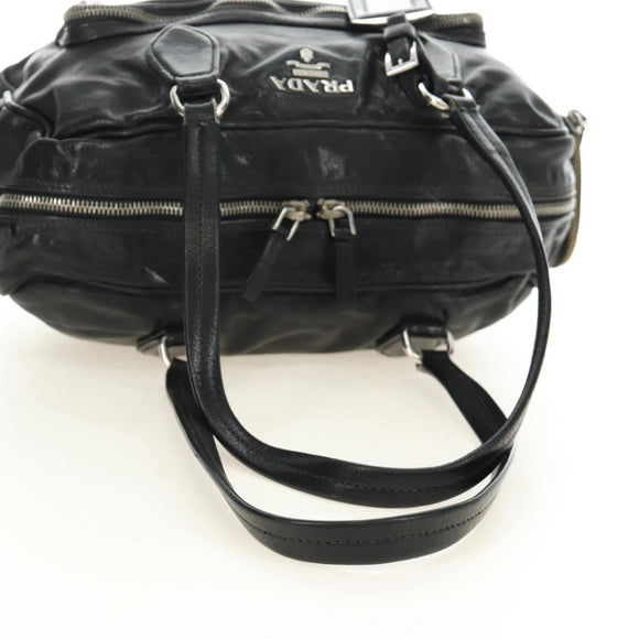 PRADA Tote Bag Leather Black Silver Auth am12015SAV