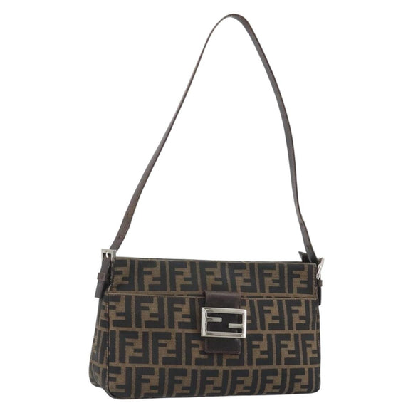 FENDI Zucca Canvas Mamma Baguette Shoulder Bag Brown Black Auth am12016A