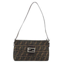 FENDI Zucca Canvas Mamma Baguette Shoulder Bag Brown Black Auth am12016A-13