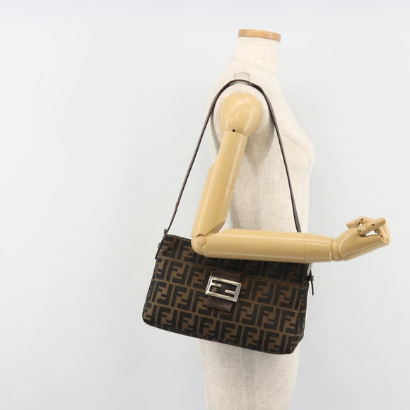 FENDI Zucca Canvas Mamma Baguette Shoulder Bag Brown Black Auth am12016A