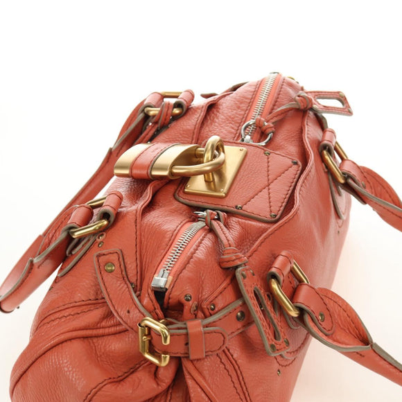 Chloe Paddington Hand Bag Leather Orange Gold Silver Auth am12020SAM