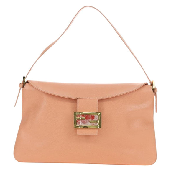FENDI Mamma Baguette Shoulder Bag Leather Orange Gold Auth am12021SAM