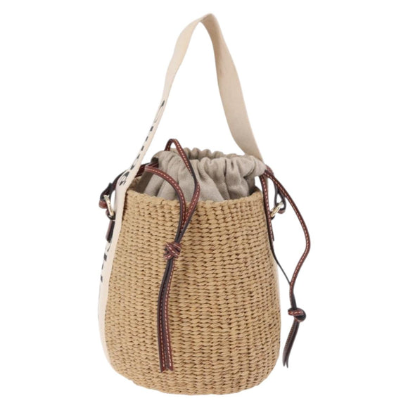 Chloe Woody Small Basket Shoulder Bag Raffia Beige Auth am12028V