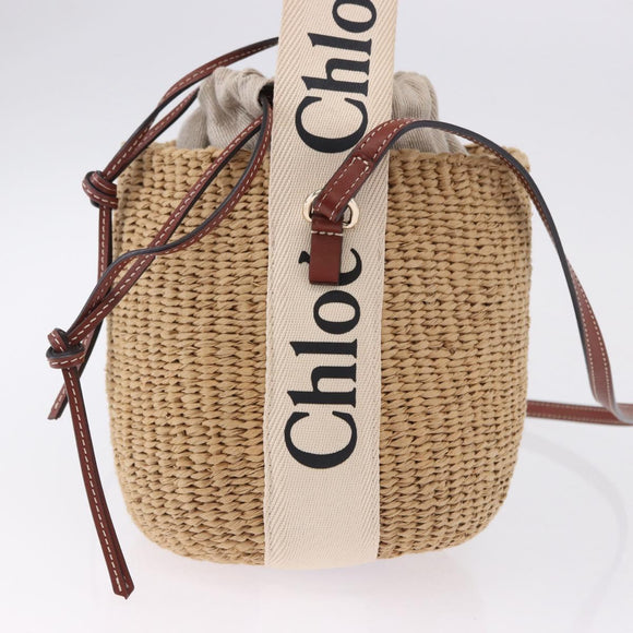 Chloe Woody Small Basket Shoulder Bag Raffia Beige Auth am12028V