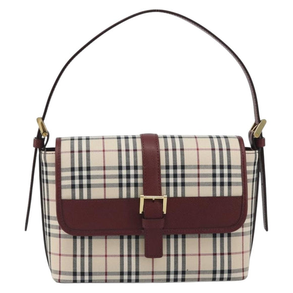BURBERRY Nova Check Hand Bag Canvas Beige Gold Auth am12032V