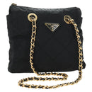 PRADA Chain Tote Bag Nylon Black Gold Auth am12036V-1