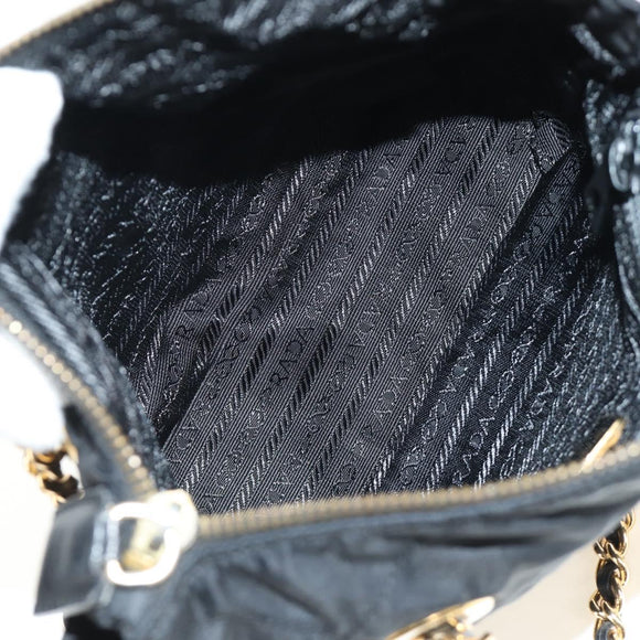 PRADA Chain Tote Bag Nylon Black Gold Auth am12036V
