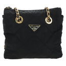 PRADA Chain Tote Bag Nylon Black Gold Auth am12036V-2