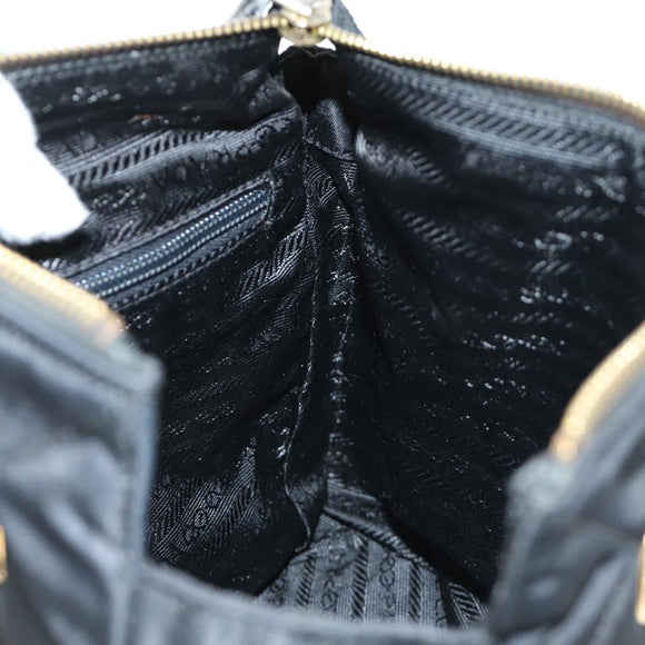 PRADA Chain Tote Bag Nylon Black Gold Auth am12036V