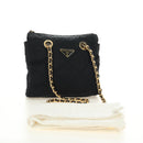 PRADA Chain Tote Bag Nylon Black Gold Auth am12036V-25