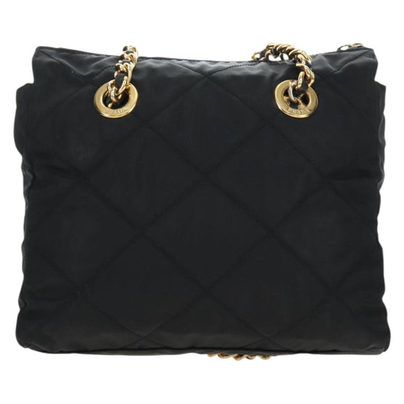PRADA Chain Tote Bag Nylon Black Gold Auth am12036V