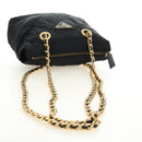 PRADA Chain Tote Bag Nylon Black Gold Auth am12036V-7