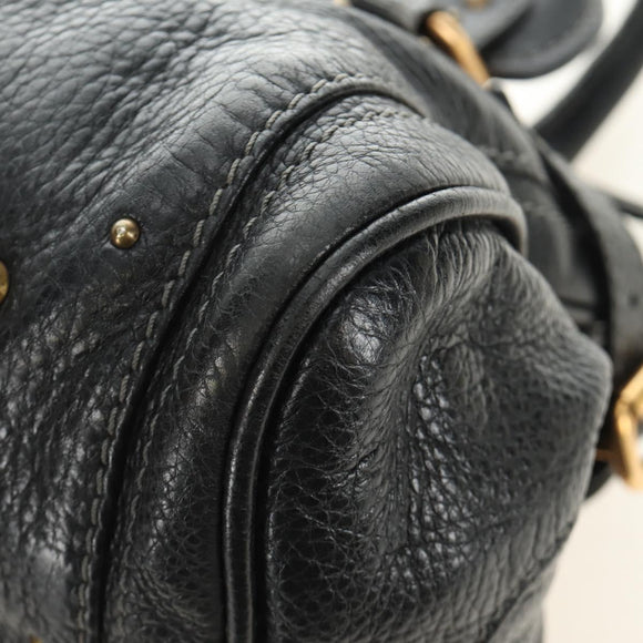Chloe Paddington Hand Bag Leather Black Gold Silver Auth am12037V
