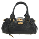 Chloe Paddington Hand Bag Leather Black Gold Silver Auth am12037V-2