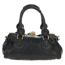 Chloe Paddington Hand Bag Leather Black Gold Silver Auth am12037V-3