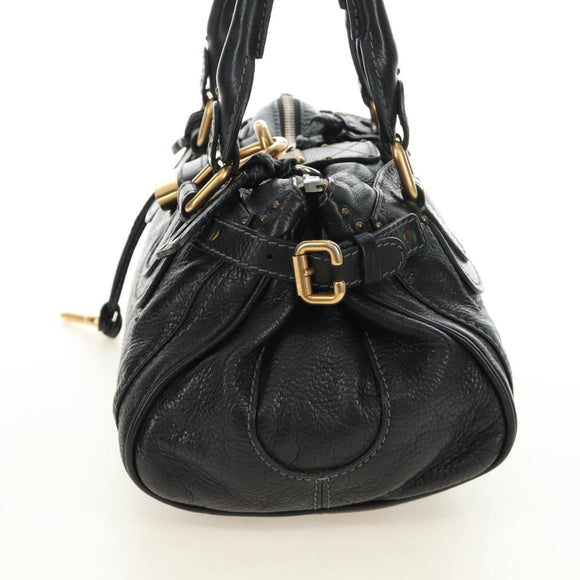 Chloe Paddington Hand Bag Leather Black Gold Silver Auth am12037V
