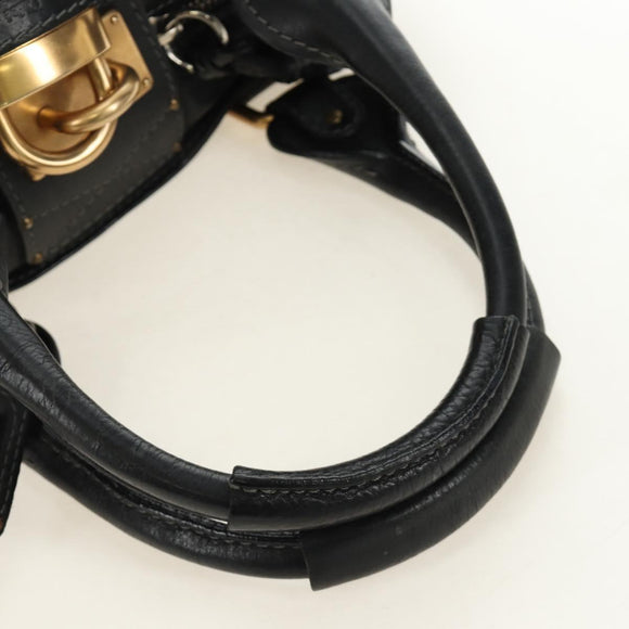 Chloe Paddington Hand Bag Leather Black Gold Silver Auth am12037V