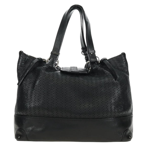 Chloe Kerala Hand Bag Leather Black Silver Auth am12038V