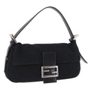 FENDI Mamma Baguette Shoulder Bag Cotton jersey Black Silver Auth am12039A-1
