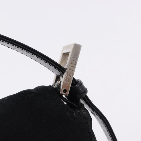 FENDI Mamma Baguette Shoulder Bag Cotton jersey Black Silver Auth am12039A