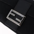 FENDI Mamma Baguette Shoulder Bag Cotton jersey Black Silver Auth am12039A-15
