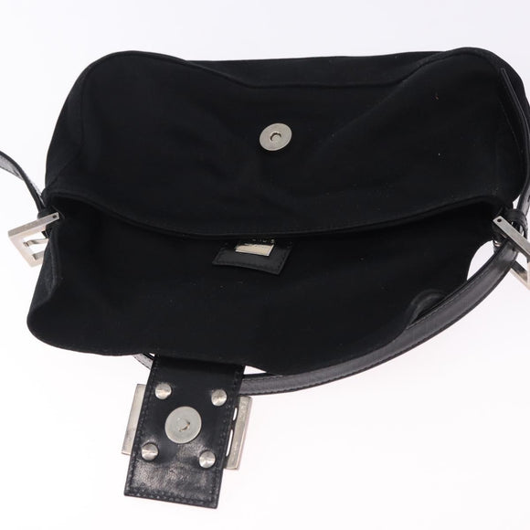 FENDI Mamma Baguette Shoulder Bag Cotton jersey Black Silver Auth am12039A