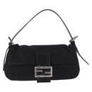 FENDI Mamma Baguette Shoulder Bag Cotton jersey Black Silver Auth am12039A-2