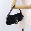 FENDI Mamma Baguette Shoulder Bag Cotton jersey Black Silver Auth am12039A-25